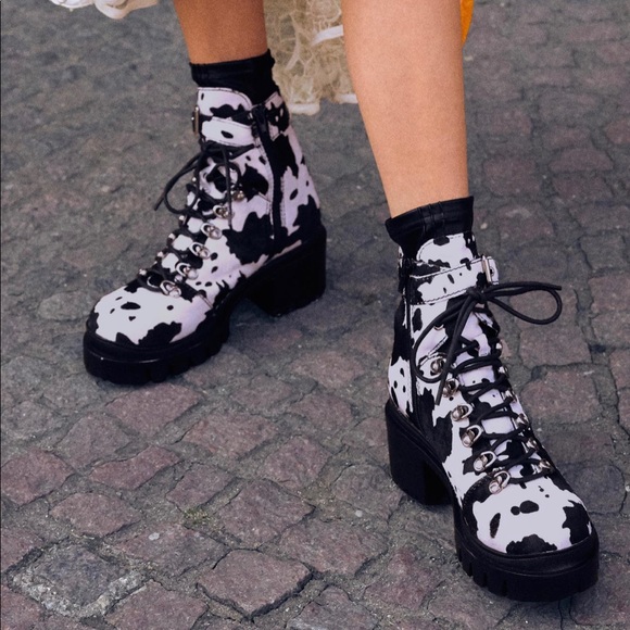 Jeffrey Campbell Shoes - Jeffrey Campbell Printed Check Lace Up Boot Cow